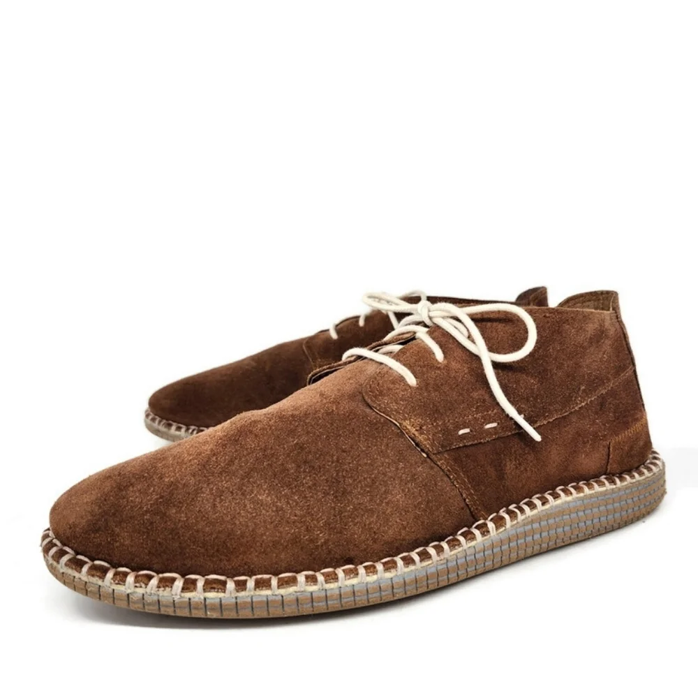 Roan Tibor Handcrafted Brown Suede Jute Stiched Midsole Lace-Up Chukka Boots